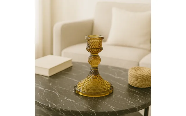 Delux Candlestick In Amber Colored Glass Danish Design 8×11 Cm Elegant Lysdekoration product image