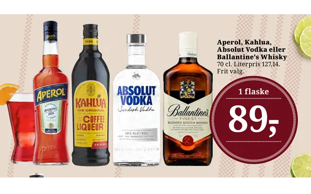 Aperol, kahlua, definitely vodka or ballantine s whiskey product image