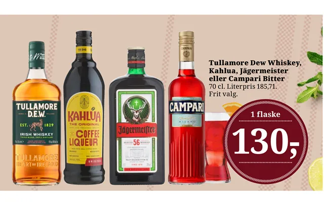 Tullamore dew whiskey, kahlua, jägermeister or campari bitter product image