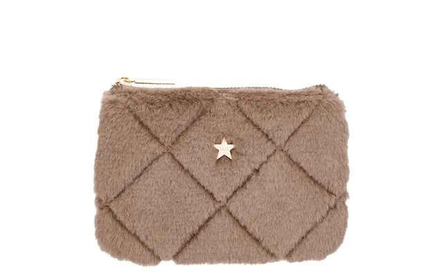 Dark Faux Fur Quilted Mini Pouch Sand