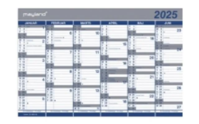 Kontorkalender Dobbelt Halvårskalender 2025