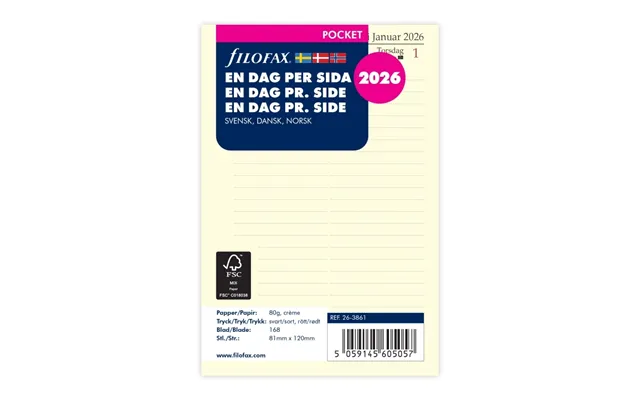 Refill Pocket 2026 Dag Per Siden Svensk Dansk Norsk