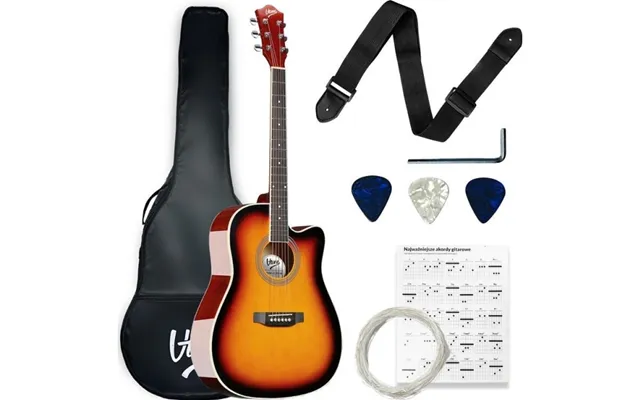 V-tone V-tone Ag Two Sb 4 4 Akustisk Guitar Sort Plektre Rem Ekstra Strenge Etui Akkorder Justering Nøgle