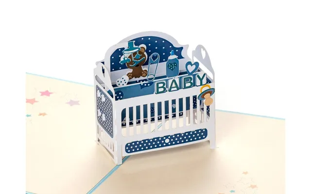 Pop Up-kort - Babykort Med Blå Tremmeseng