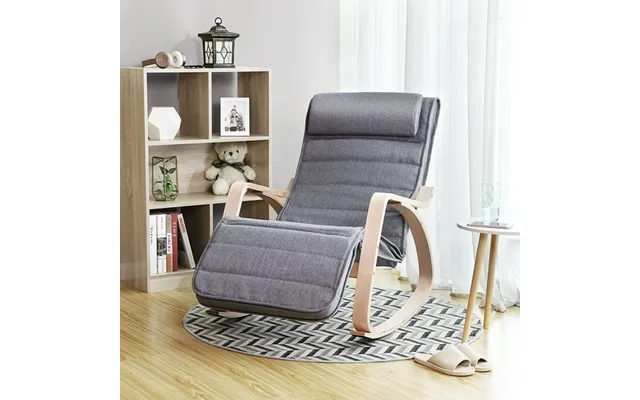 Rocking Chair In Birch With Adjustable Footrest - Gray Cotton Fabric product image