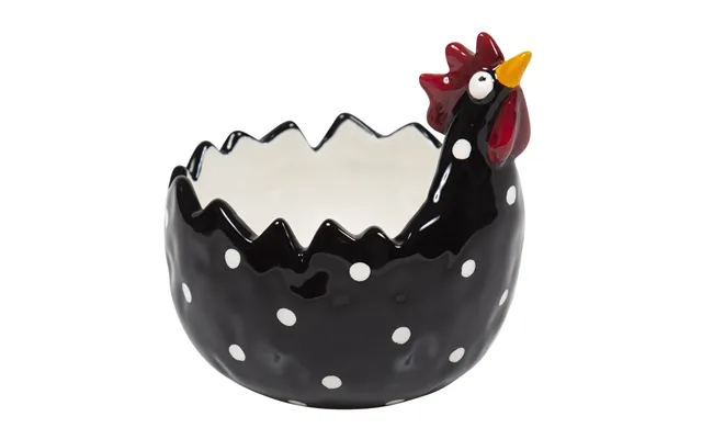 Høne Skål I Sort Med Hvide Prikker - Højde 11 Cm. Designer Ruth Vetter Svenske Nääsgränsgården