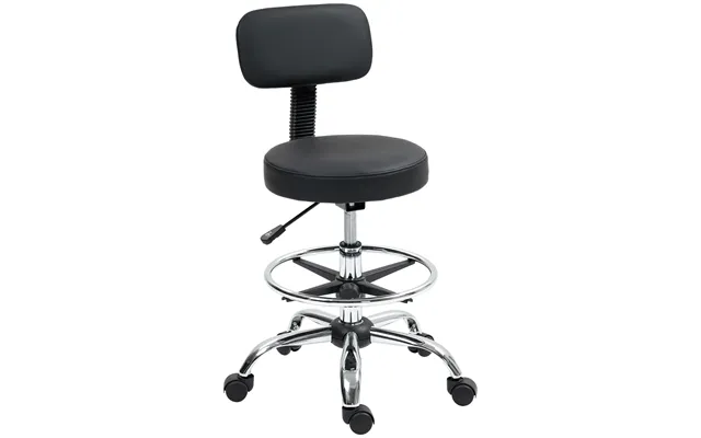 Work Chair Stool With Backrests Imitation Leather With Footrest Black product image