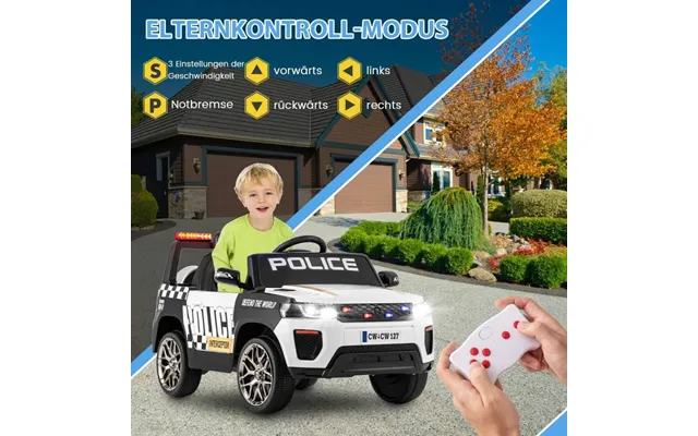 12v Børne Elbil Politi El Børne Bil Med Fjernbetjening El Bil Til Børn 3 År Hvid