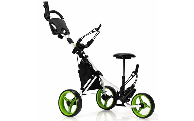 3 Hjul Golfvogn Lavet Af Aluminium Med Paraplyholder Og Sæde Folde Golfvogn Golf Caddy Green