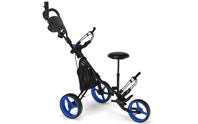 3 Hjul Golfvogn Lavet Af Aluminium Med Paraplyholder & Sæde Folde Golfvogn Golf Caddy Blå