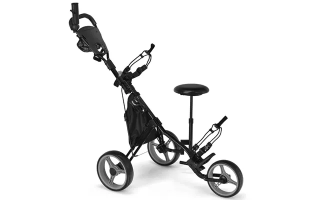 3 Hjul Golfvogn Lavet Af Aluminium Med Paraplyholder & Sæde Folde Golfvogn Golf Caddy Grå
