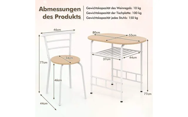 3 Stk Spisegruppe Køkkenbord & Stole Med Vinreol - Pladsbesparende Siddegruppe