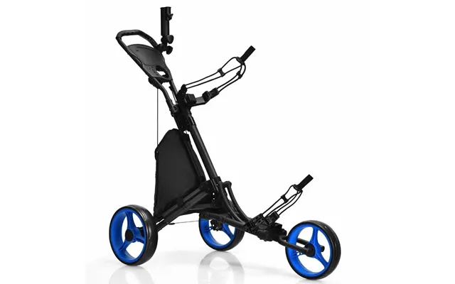 3-hjulet Sammenklappelig Golfvogn Med Resultattavle & Paraply & T-stykke Holder Sort Blå