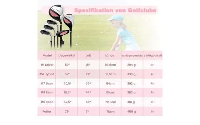 6-delt Børnegolfkøllesæt Med Golftaske Og Regnslag Til Børn I Alderen 11-13 År - Pink