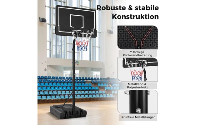 Basketball Hoop Udendørs Basketball Stativ 210-260 Cm Højdejusterbar På Hjul Sort