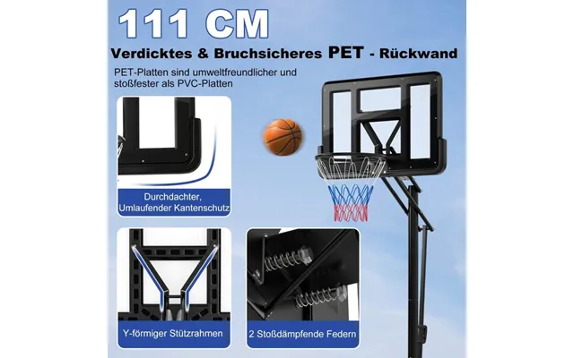 Basketballstativ 245-305 Cm Højdejusterbar Basketballkurv Med Stativ Sort