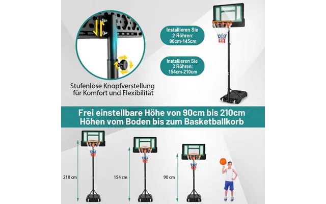 Basketballstativ 90 158-210 Cm Højdejusterbar Basketballkurv Med Stativ Vejrbestandig Indendørs Udendørs Grøn