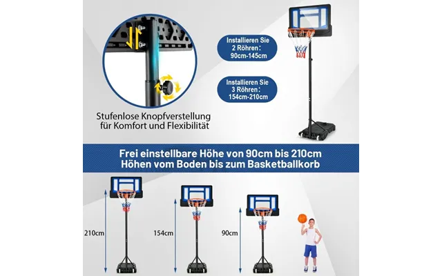 Basketballstativ 90 158-210 Cm Højdejusterbar Basketballkurv Med Stativ Vejrbestandigt Indendørs Udendørs Blå