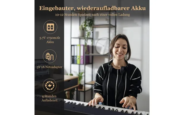 Foldbart E-tastatur Sammenfoldeligt Med 88 Belyste Taster Digitalt Tastatur Digitalt Tastatur Sort
