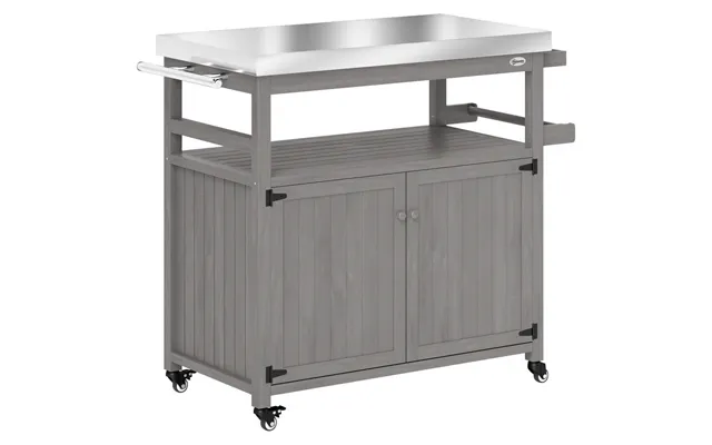 Grillvogn 3-etagers Serveringsvogn Med Bordplade Håndklædeholder - Bbq Grillbord Af Træ