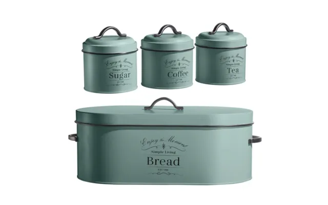 Herzberg Hg-04425 4 Stykker Vintage Brødæske Og Dåsesæt - Sage Green