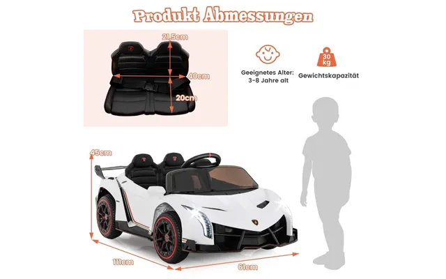 Lamborghini-elbil Til Børn Med Fjernbetjening & Led-forlygter & Horn & Musik Hvid