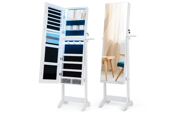 Led Smykkeskab Med Fuldlængde Spejl Og Makeup Spejl 41 X 37 X 156 Cm Hvid