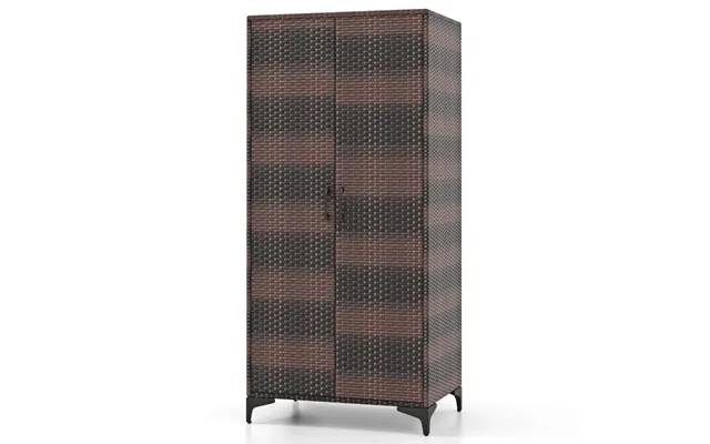 Pe Rattan Garderobe Med 2 Døre & Tøjstang & Amp 4 Rums Garderobe Brun