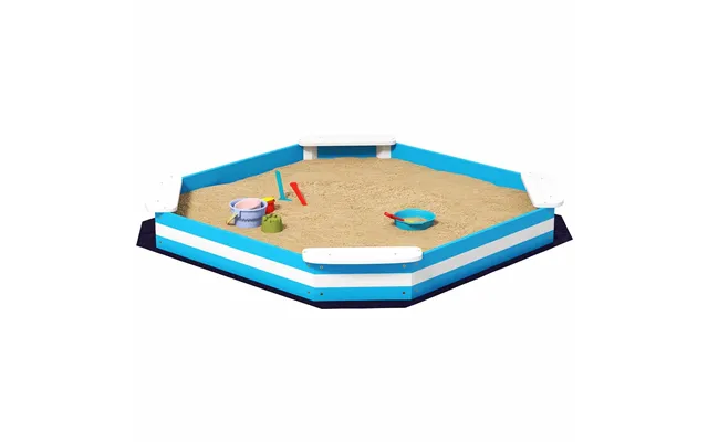 Sandkasse 133 X 108 Cm Træsandkasse Med Bænk - Gulvbeskyttelsesfilm Til 4 Børn 3-7 År Blå