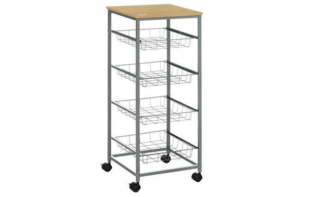 Serveringsvogn Køkkenvogn Med Metalkurve 36,5 X 36,5 X 89 Cm Køkkenvogn Sidevogn Sølv Til Køkken Og Spisestue