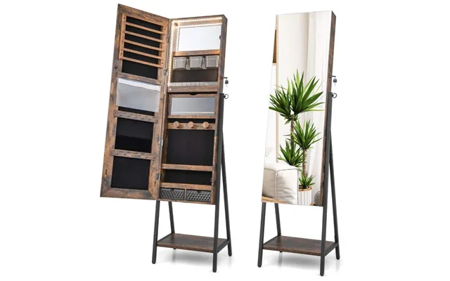 Smykkeskab Med Spejl & 3-farvet Led-belysning 41,5 X 37 X 157 Cm Rustik Brun