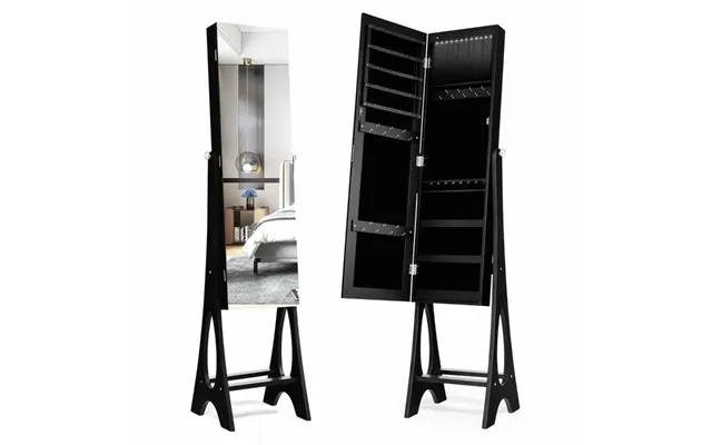Smykkeskab Stående Spejl 2 I 1 Fuldlængde Spejl Med 12 Led'er 36 X 33,5 X 154,5 Cm Sort