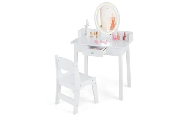 Toiletbord Til Børn Med Oplyst Spejl Makeup Bord Med Stol Hvid