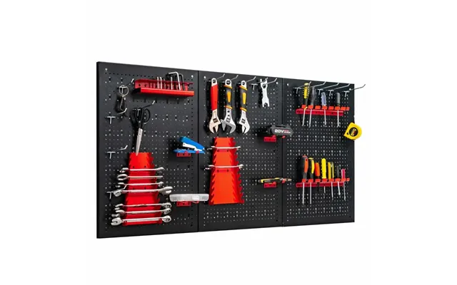 Værktøjsvæg Med 25 Hængende Tilbehør Opbevaringssystem Værktøjsholder Sortiment 3 Perforerede Paneler 120 X 60 Cm