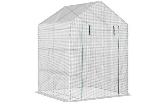 Walk-in Greenhouse With Shelves In White Steel Pe-plastic product image