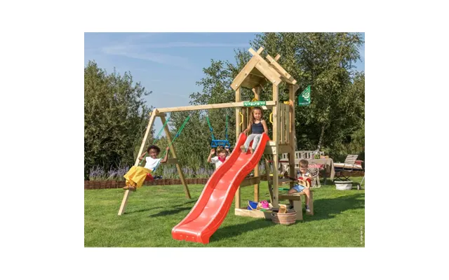 Jungle Gym Totem Legetårn Komplet Inkl. Gyngemodul Og Rød Rutschebane 804-073s2r