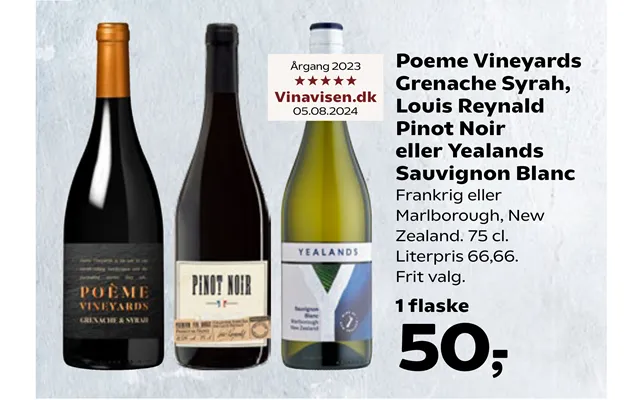 Poeme Vineyards Grenache Syrah, Louis Reynald Pinot Noir Eller Yealands Sauvignon Blanc product image