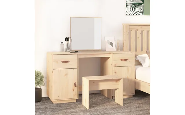Makeupbord Med Spejl Massivt Fyrretræ