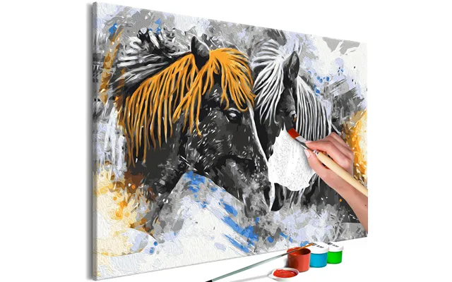 Mal Selv Billede - Black And Yellow Horses 60 X 40 Cm