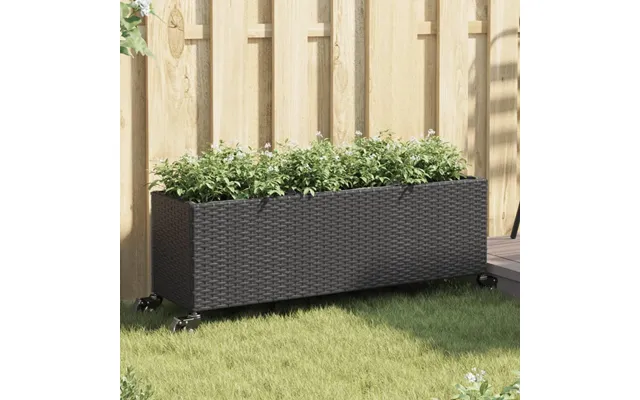Plantekasse Med Hjul Og 3 Krukker 107x32x38 Cm Polyrattan Sort
