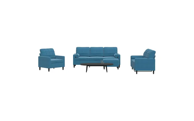 Sofasæt 4 Dele Med Hynder Og Bolsterpuder Velour Blå