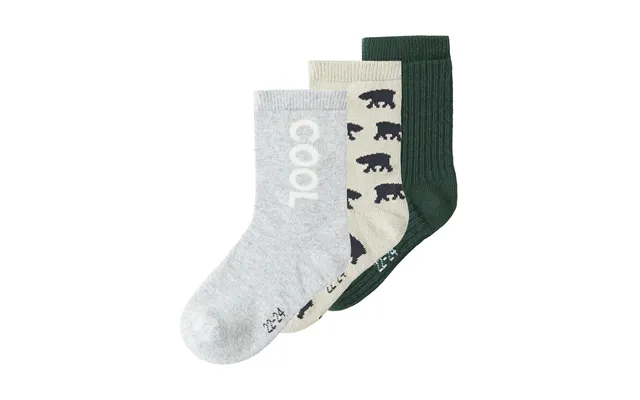 Name It Kosy 3 Pack Strømper - Pure Cashmere Grey Melange Pine Grove