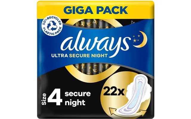 Always Ultra Secure Night Size 4 Pads With Wings 22 Count