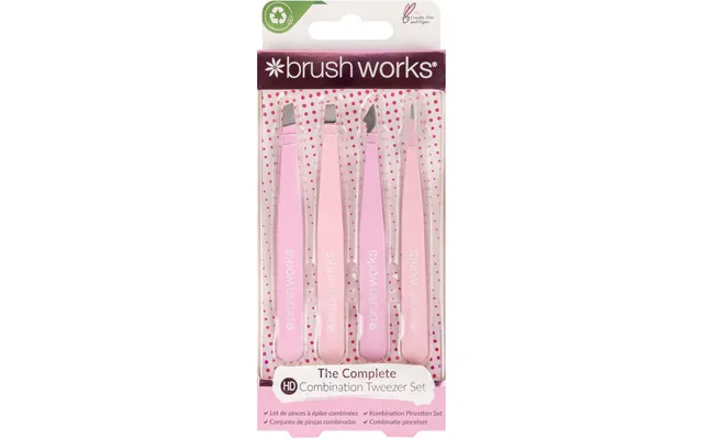 Brushworks Hd 4 Piece Combination Tweezer Set - Pink