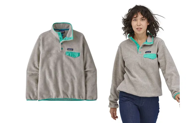 L-patagonia Womens Lw Synchilla Snap-t Pullover-oatmeal Heather W Fresh Teal Ohtl