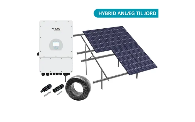 6kw Komplet 3-faset Hybrid Solcelleanlæg - Jordbaseret Anlæg, Deye Hybrid Inverter, Alu Celler