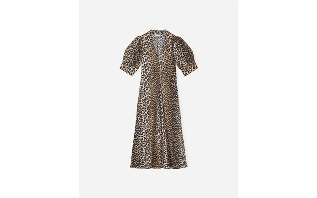 Printed Cotton Poplin V-neck Long Dress - Leopard