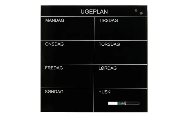 45 X 45 Cm. Sort. Glas Uge Tavle Dansk