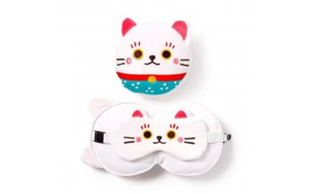Relaxeazzz Maneki Neko Lucky Cat Plush Travel Pillow & Eye Mask - Nakkepude