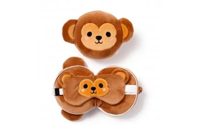Relaxeazzz Monkey Plush Travel Pillow & Eye Mask - Nakkepude